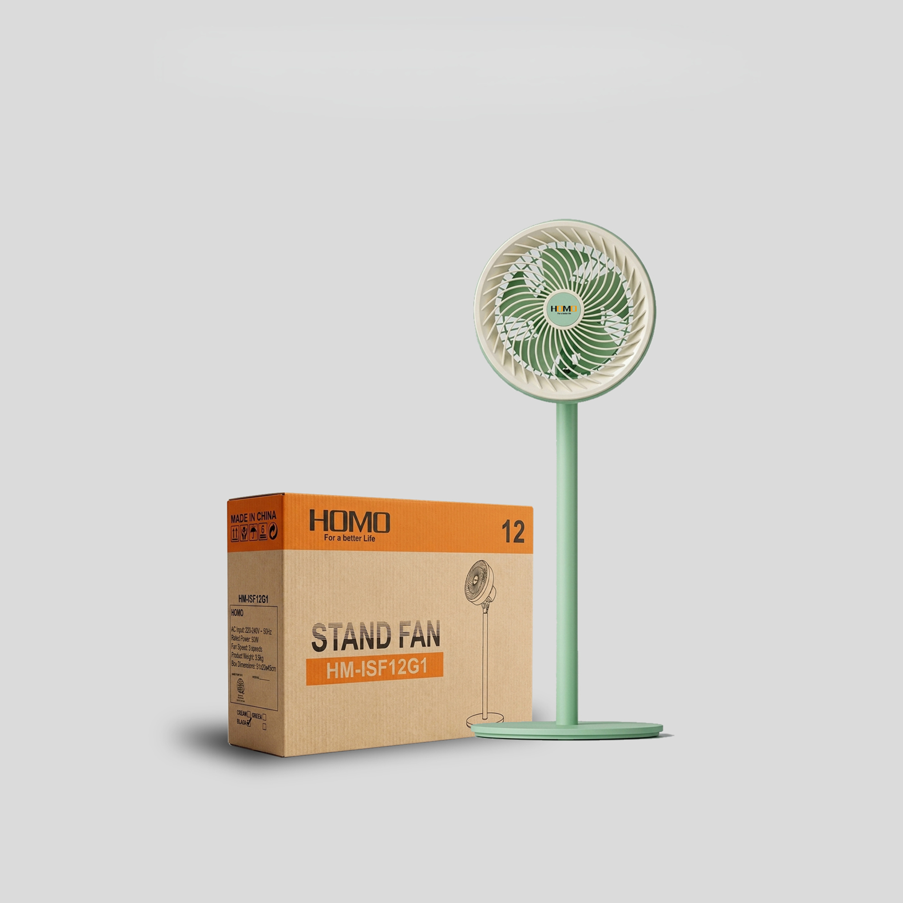 HOMO Air Circulation Fan  Electric Fan Stand Fan Strong Wind Energy Saving Fan 3 Speeds 3 Blades