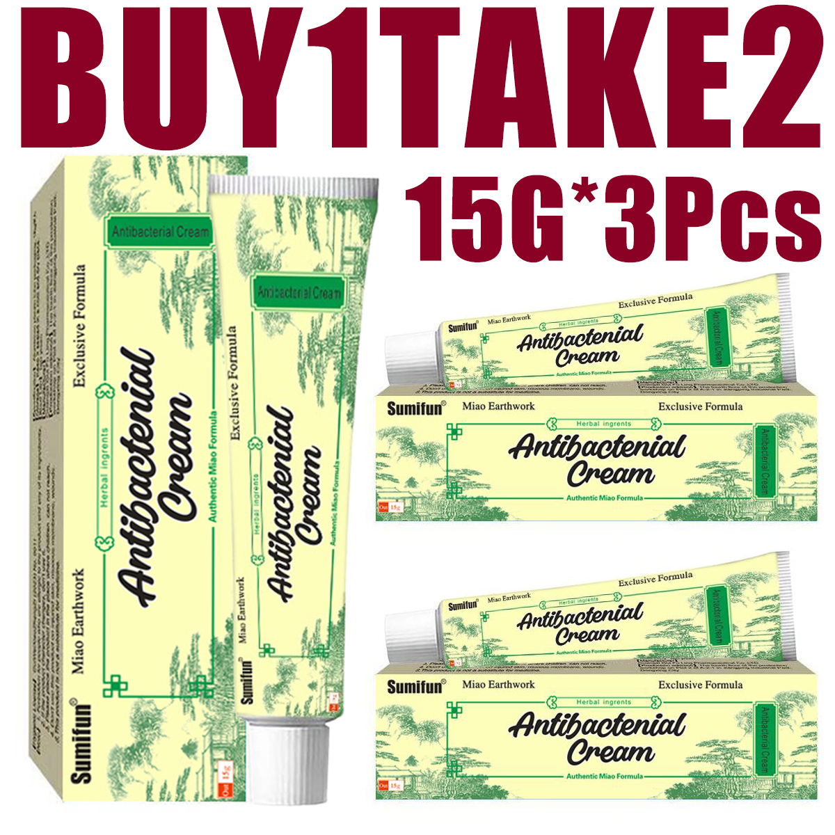 Buy1Take2 FDA 15g*3Pcs Herbal Antifungal Cream for Psoriasis and Eczema (Adults/Children)
