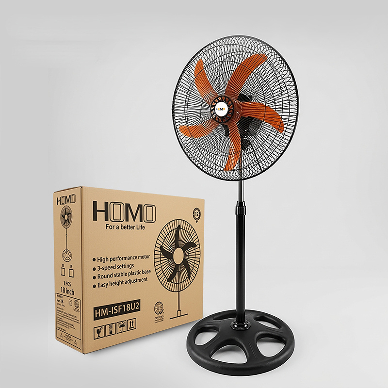 HOMO Electric Fan 18 Inch Stand Fan with Strong Wind 3 Speeds 5 Blades Shaking Head Electric