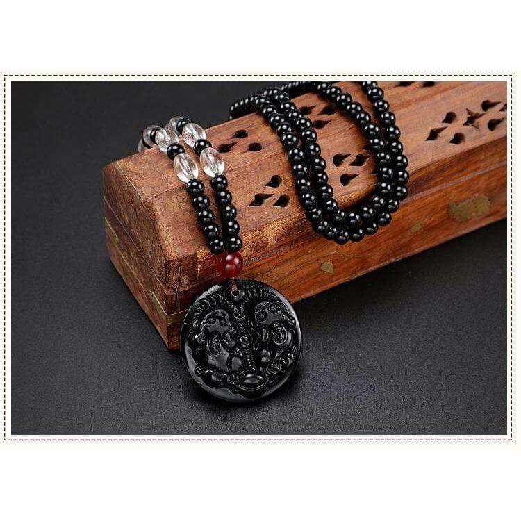 Black Obsidian Wealth Magnet Necklace for Career Focus, Protection and Opportunity