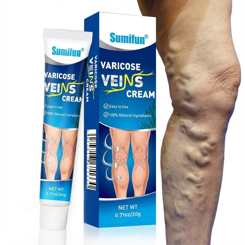 Sumifun Varicose Vein Cream – Soothing & Refreshing Leg Care, Lightweight Herbal Formula, 20g (Beige/Yellowish Herbal Cream)