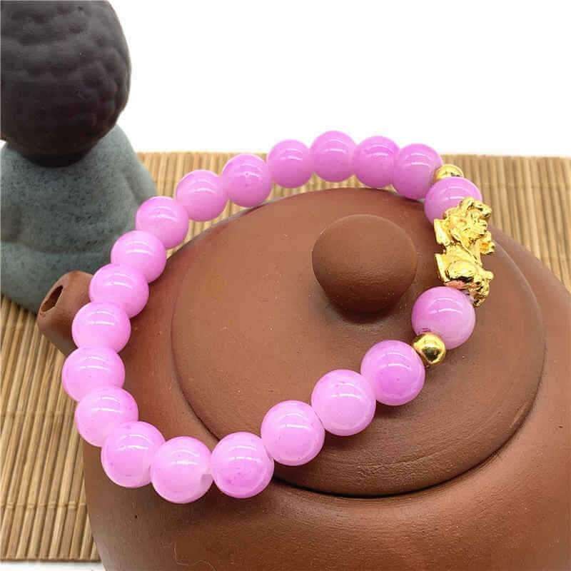 Gold Pi Yao Crystal Bracelet 8mm for Wealth Luck, Prosperity and Positive Energy