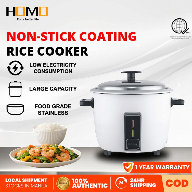 HOMO Rice Cooker 1.0L/1.5L/1.8L  Large Capacity One Touch Button & Anti-Scratch Non Stick Inner Bow