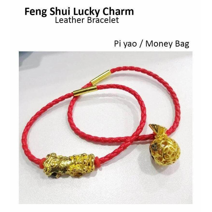 Lucky Charm Leather Bracelet with Money Bag or Pi Yao for Savings and Wealth